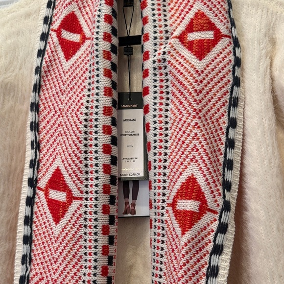 Maxsport Women's Cream and Red Patterned Cardigan, Size L - Picture 2 of 7